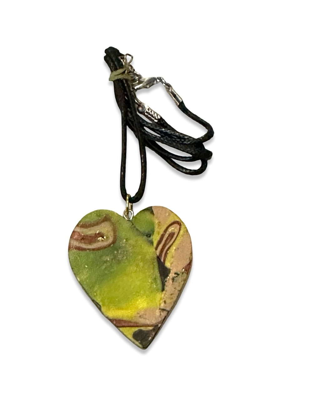 Artisan Multicolor Heart Pendant Necklace - Green & Brown